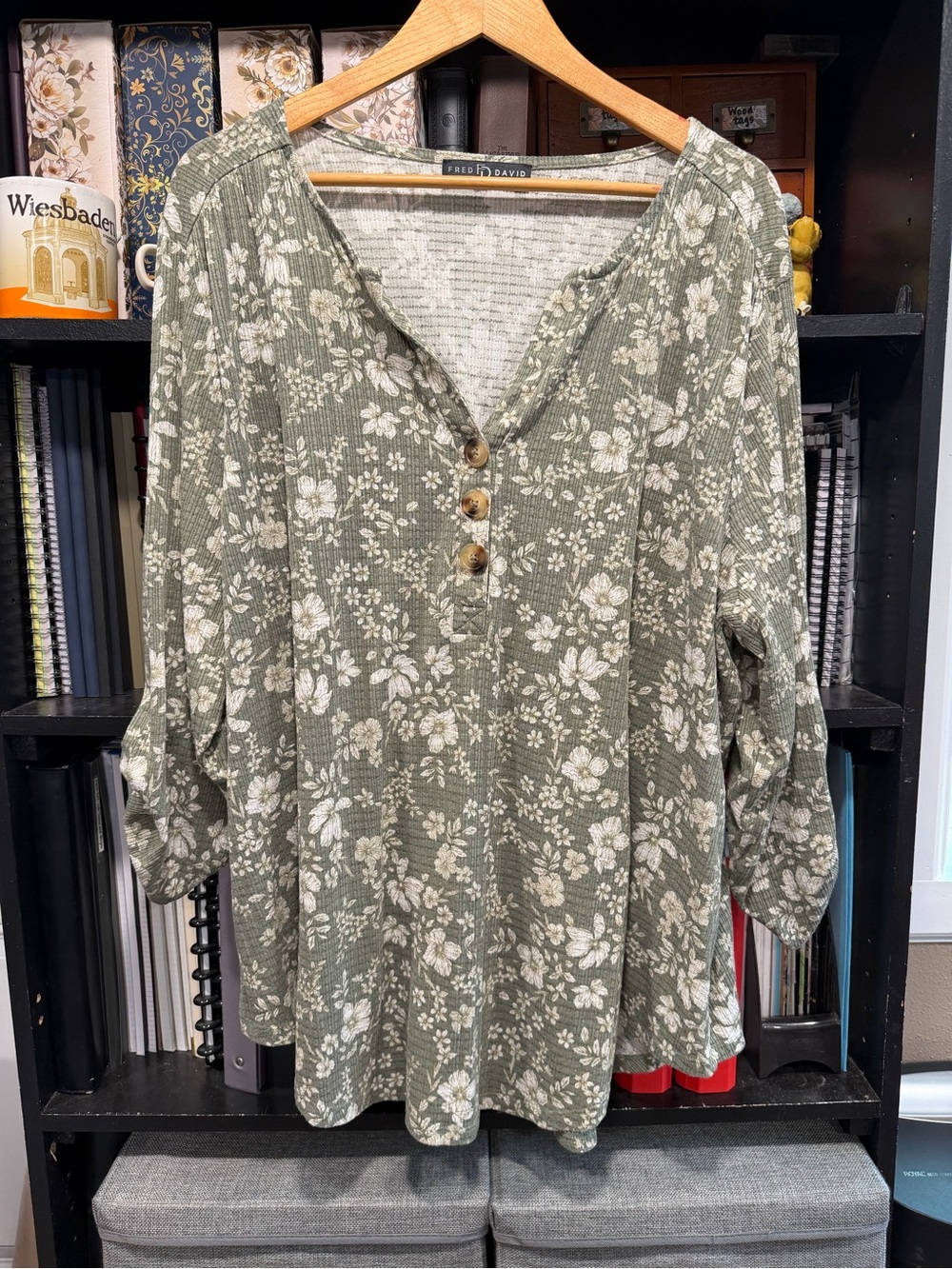 Fred David Olive Green Floral Henley Tunic